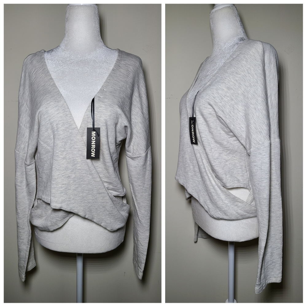 Monrow Surplice Wrap Long Sleeve Top